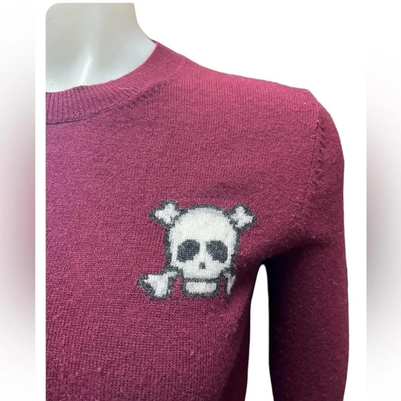 Artizia Sunday Best Wool Blend Burgundy Skull Knit Sweater Size XS - Picture 2 of 11